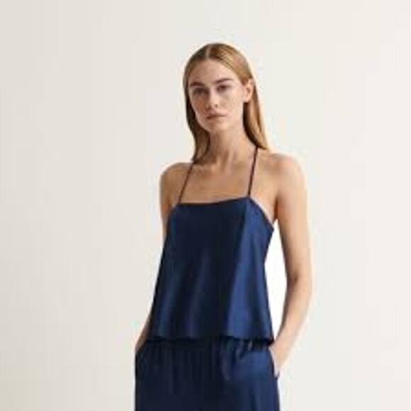 NWT Skin Worldwide Navy Blue Tayla Silk/Spandex Cropped Cami Size XL/4 - Picture 1 of 6